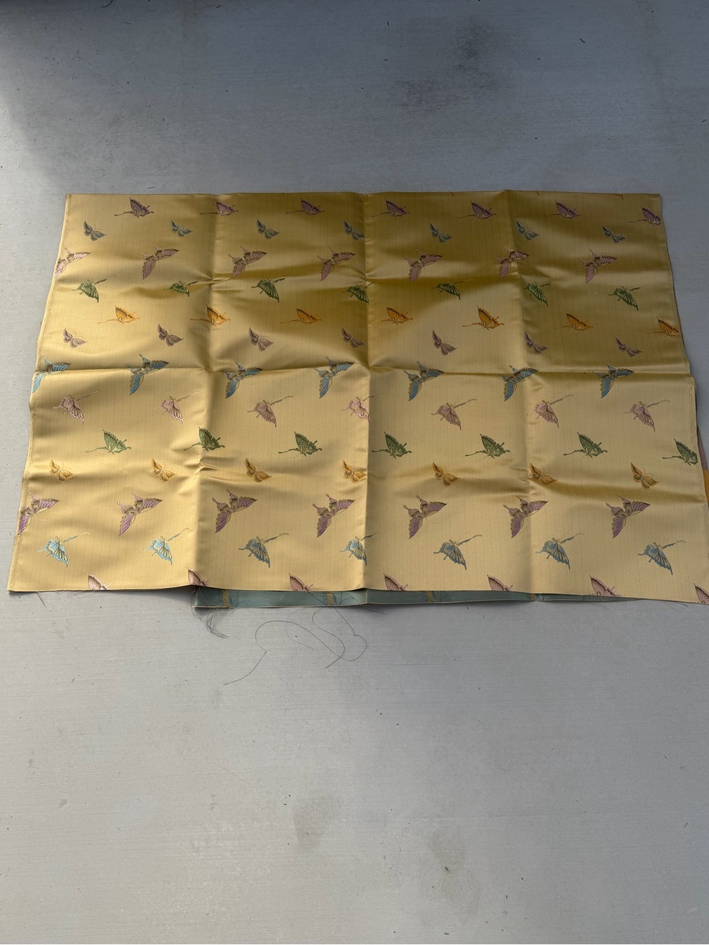 Vintage Asian Gold Silk Brocade Butterfly Fabric Beautiful Remnant Stiff